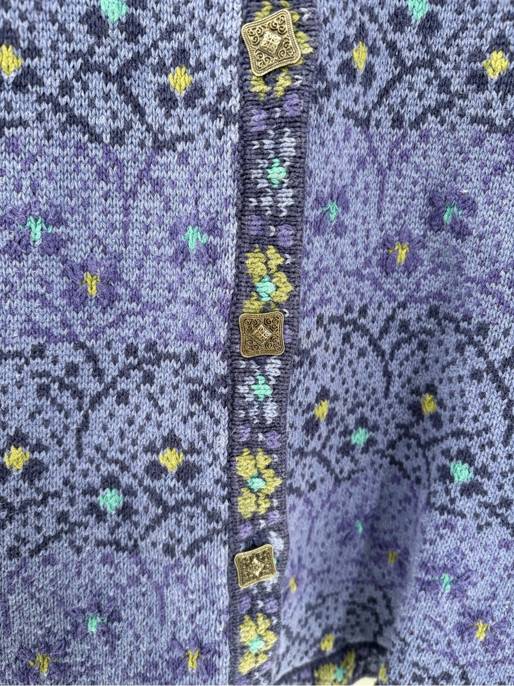 Norm Thompson Sweater Cardigan Floral Purple y2k 2000s Nordic Cottage Core Sz xl - Picture 6 of 11